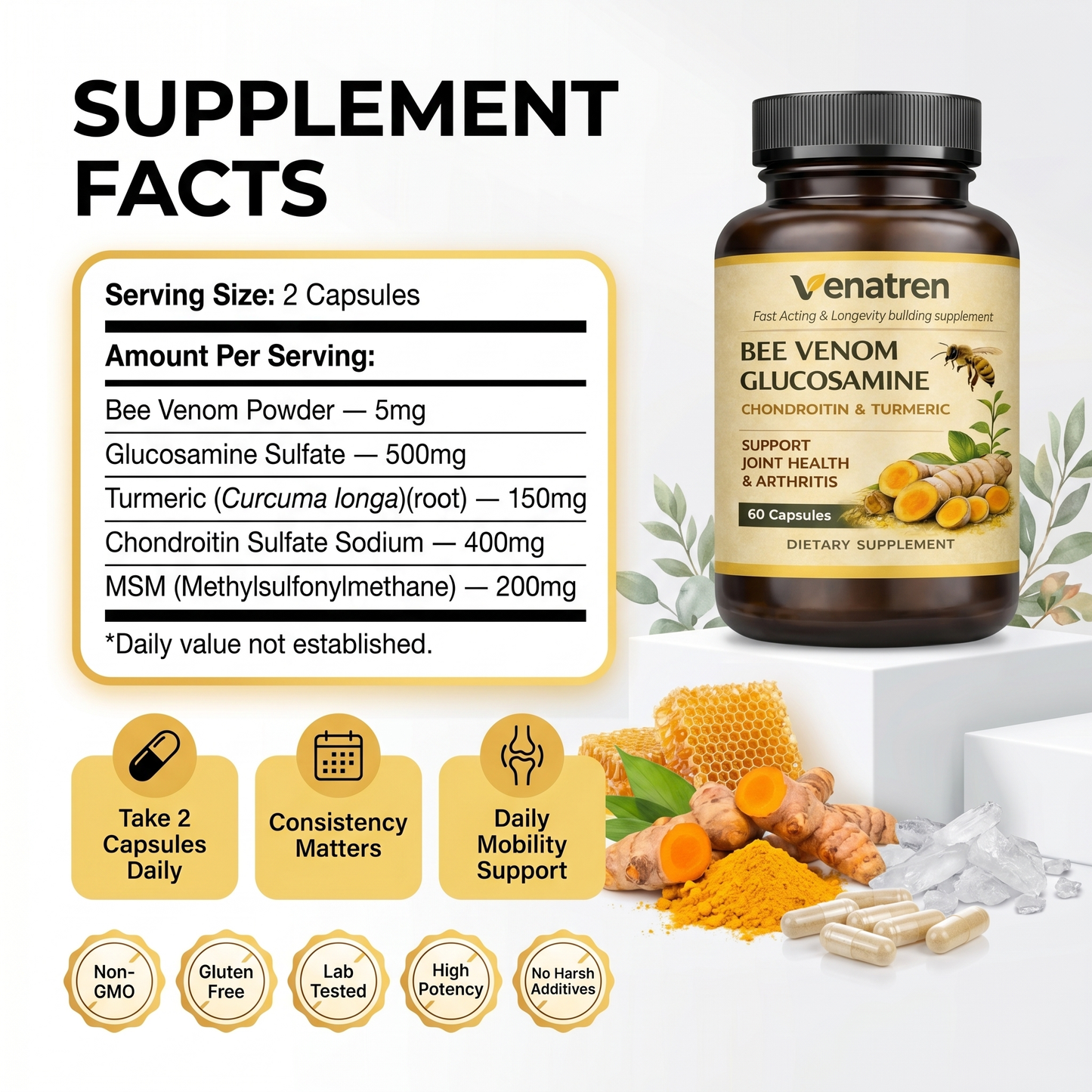 Venatren Bee Venom & Glucosamine 5-in-1 Joint Health Capsules